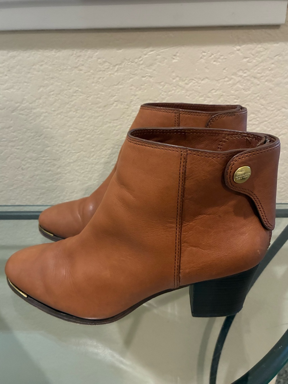 Coach Waldorf Brown Leather Ankle Booties with Gold Accent